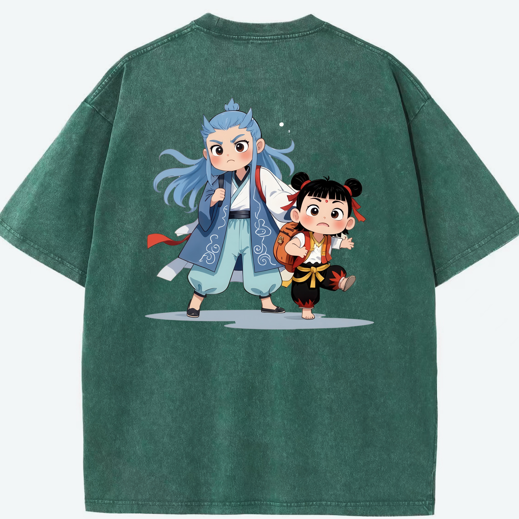 （画像用） Ne Zha 2 ナタ 魔童の大暴れ 綿100% ヴィンテージ風 半袖Tシャツ（背面プリント）